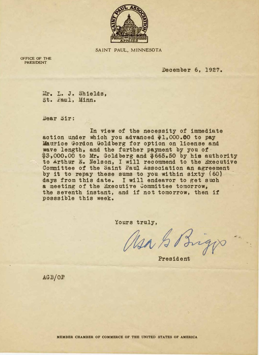 Typewritten letter on yellowed letterhead paper that has the logo Saint Paul Association on top.
